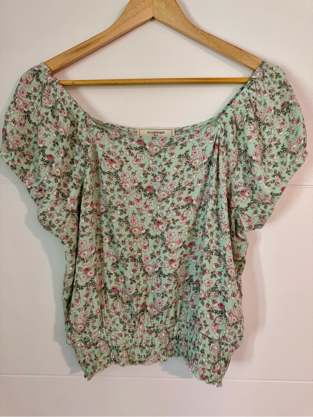 No Comment Mint Floral Off-Shoulder Crop Top